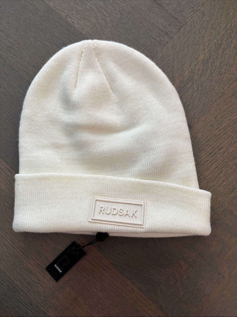 RUDSAK Cream Knit Beanie with Logo Patch